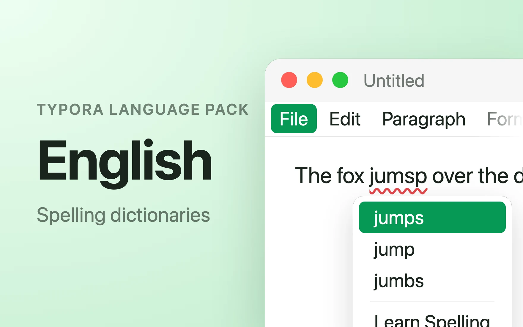 English Spelling Dictionaries in Typora